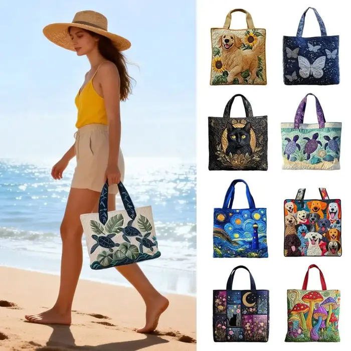 Sac fourre-tout matelassé vintage tendance avec motifs imprimés en 3D