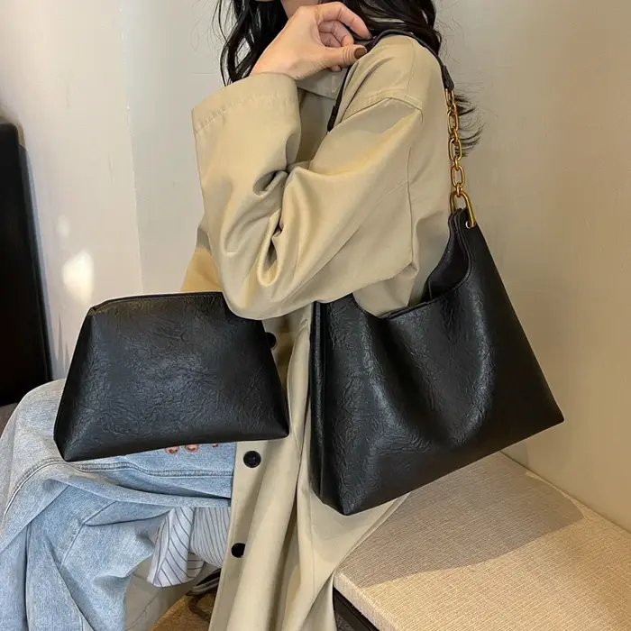 Noir 2 ensemble sac fourre-tout pour femmes haute capacité sac Composite Vintage en cuir Pu sac à main café trajet sous les bras sac à bandoulière kaki