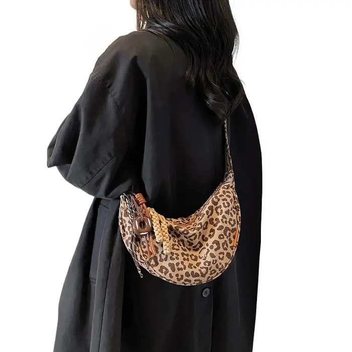 Nouveau sac bandoulière en toile imprimé léopard pour femme