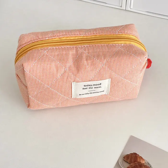 Pochette octogonale à carreaux rétro, organisateur Portable de grande capacité, trousse de maquillag