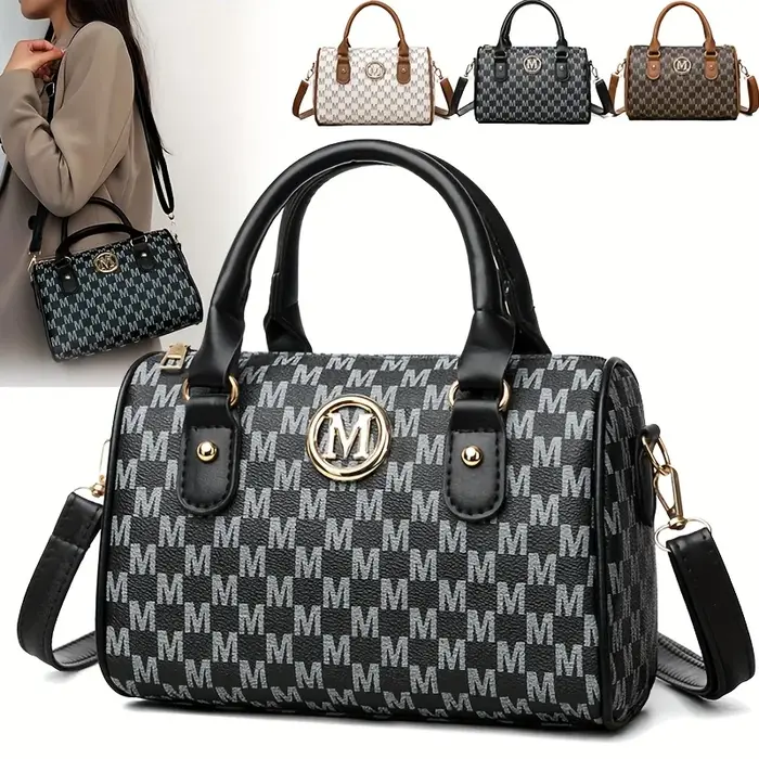 Women Alphabet Shoulder Bag with Golden "M" Logo