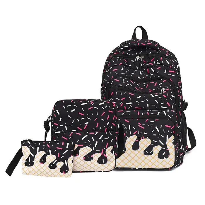 Nouvelle série de sacs d'école 3 pièces style collège pour filles, sac à dos coréen mignon pour adol