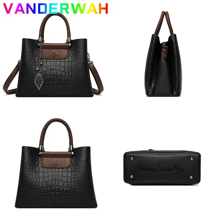 Sac à bandoulière en cuir de marque 3 couches Alligator pour femmes