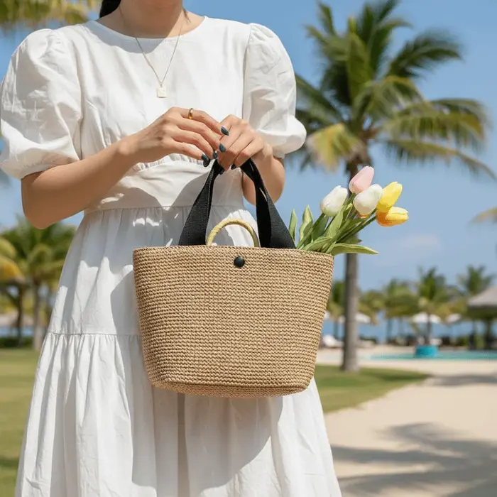 Sac de plage décontracté grande capacité en paille tressée