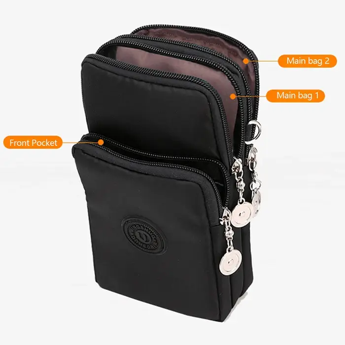 Sac de téléphone portable en nylon pour femme