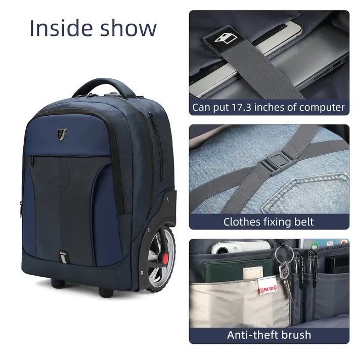 RUCYEN sac à dos à bagages roulant avec roues valises de voyage sacs à roulettes de grande capacité sac à dos