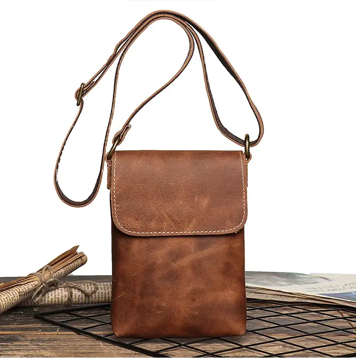Poudres de téléphone portable en cuir véritable avec sangle initiée, petit sac à bandoulière, sac à bandoulière pour l'extérieur, hommes et femmes, mode