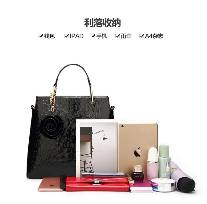 Sac à main en cuir verni effet crocodile pour femme