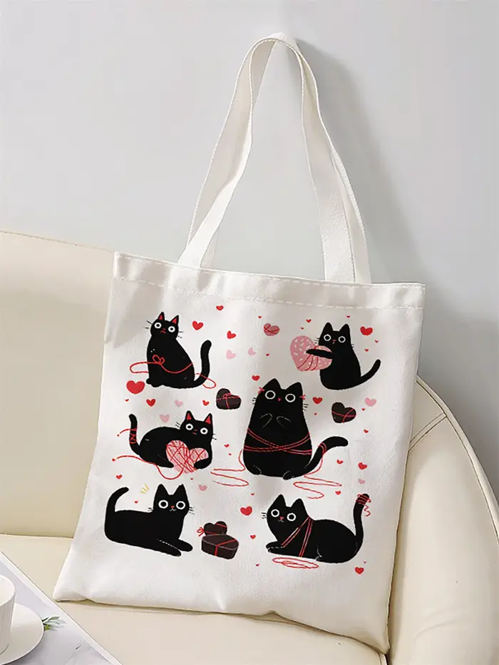Sac à main décontracté imprimé motif chat noir