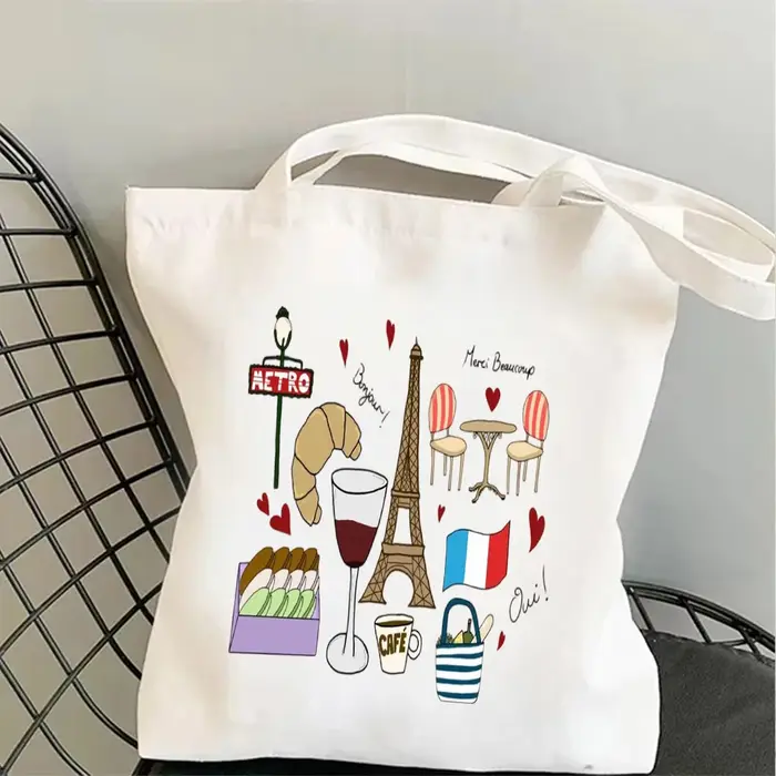 Sac fourre-tout en toile avec motif des monuments de Paris