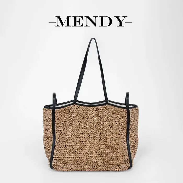 Sac Tote Femme Paille Rafia Tissé Plage Grande Capacité Été Shopping Anse Cuir Casual Élégant Grand