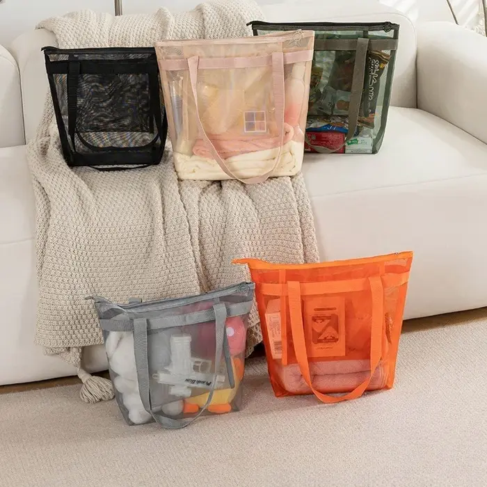 Sac à main en maille portable avec grande capacité, sac de rangement en nylon, sac de shopping, sac à bandoulière pour la plage et la natation en plein air