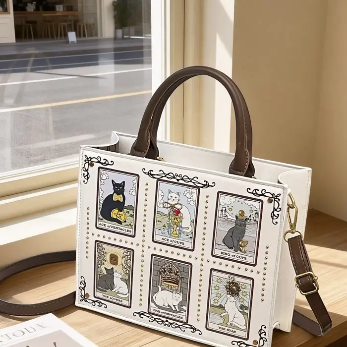 Sac de créateur vintage et de luxe Sac fourre-tout tendance populaire Grande capacité avec broderie délicate Sac à imprimé chat pour femmes