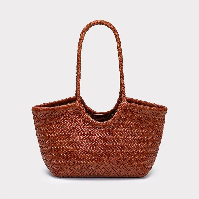Sac fourre-tout en cuir véritable tressé à la main pour femme