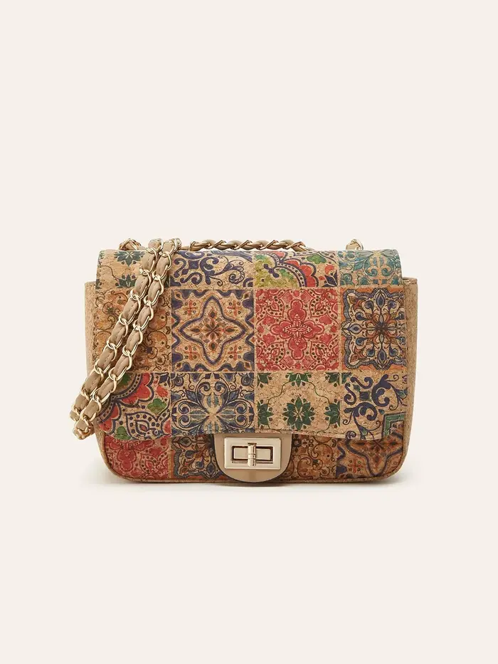 Sac bandoulière en liège imprimé grain de bois style rétro pour femme, sac à chaîne de luxe petit fo