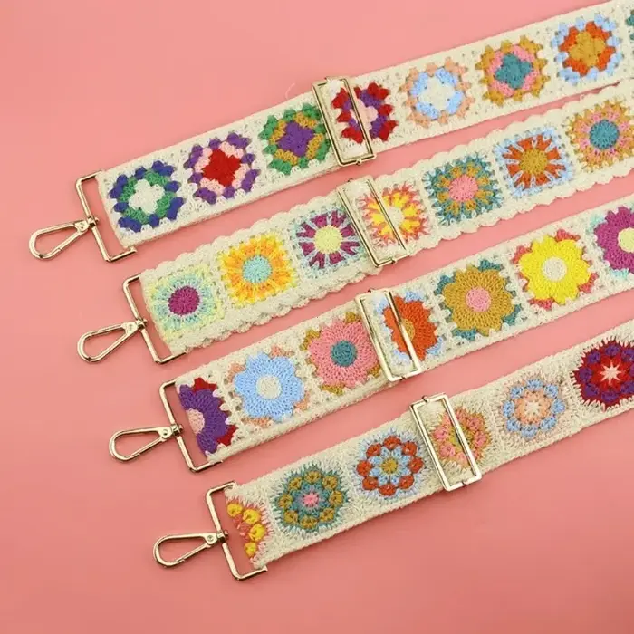 1PC mode réglable Crochet fleur bandoulière pour sacs à main bricolage tricoté sac accessoires ethnique broderie sac