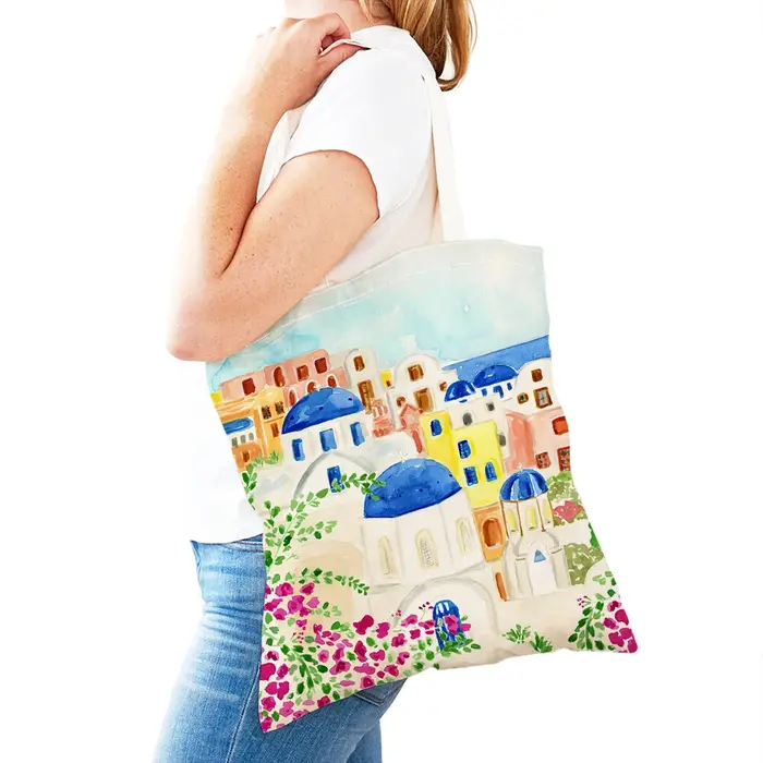Sac de shopping en toile à double impression pour femme