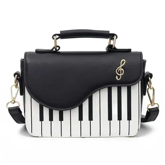 Sac à bandoulière à rabat en forme de Piano, sac à main créatif en cuir PU Portable avec sangle déta