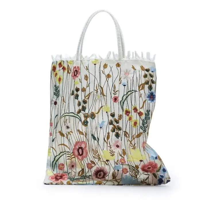 Sac en tissu brodé de fleurs de camélia, sac fourre-tout en dentelle, sac à bandoulière en toile, sa