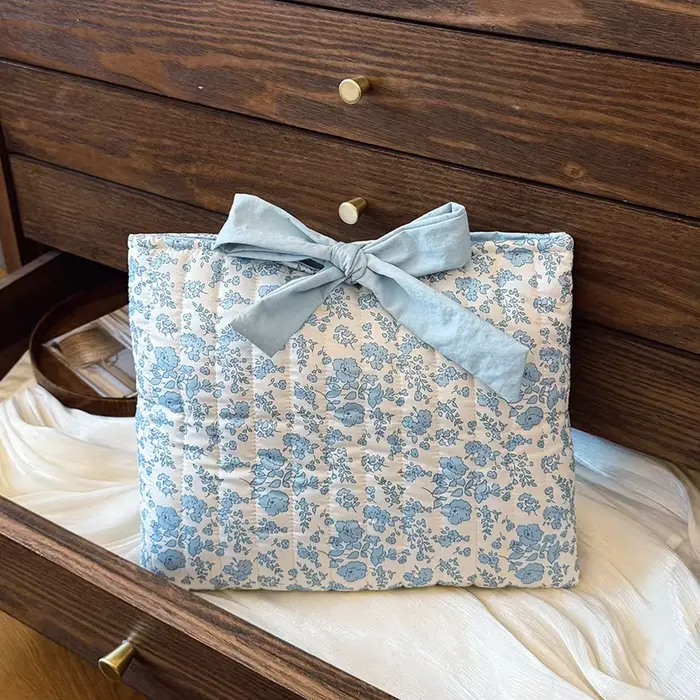 Trousse de maquillage matelassée florale, 1 pièce, avec nœud, grande capacité, multifonctionnelle, p