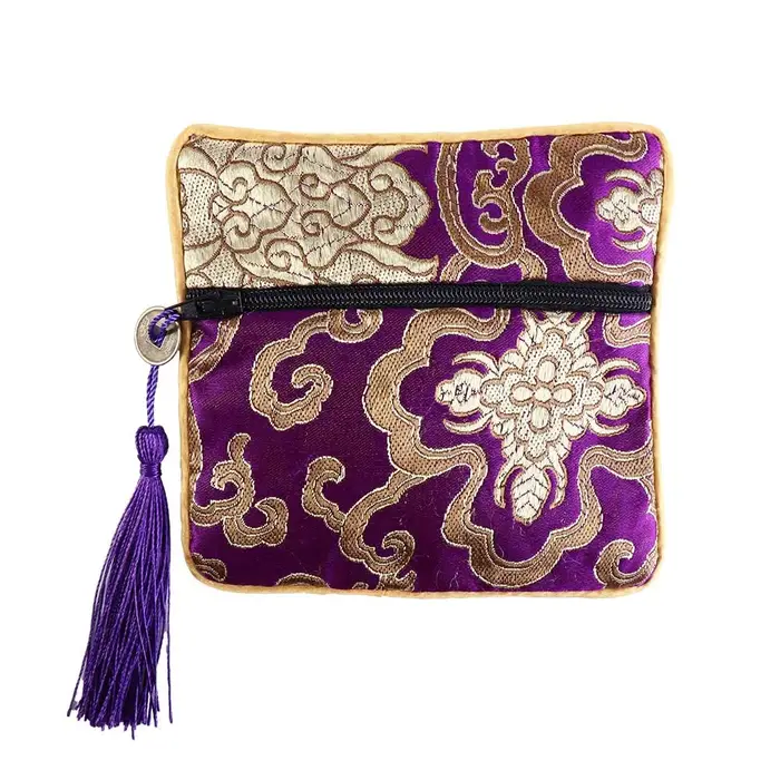 Sac à fermeture éclair, motif floral brodé, style chinois, porte-monnaie, organisateur de bijoux en