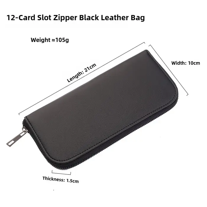 Sac en cuir de couleur noire avec fermeture éclair pour fente pour carte 12/16, paquet de pinceaux p