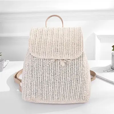 Sac à dos tissé en paille pour femmes, sacs initiés, sacs à dos d'été pour adolescentes, sac de voya
