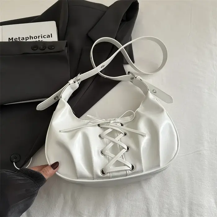 Sac à lacets avec nœud pour femmes, sac à boulettes en PU, sac à bandoulière de tempérament, doux et