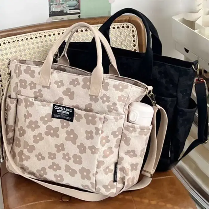 Sac fourre-tout en toile multifonctionnel à motif floral 3D