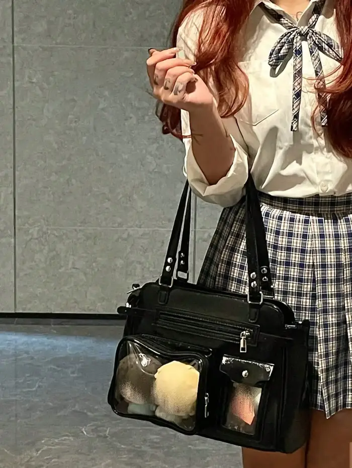 Sac à bandoulière et sac à main en cuir PU noir de style vintage, grande capacité, avec fermeture éc