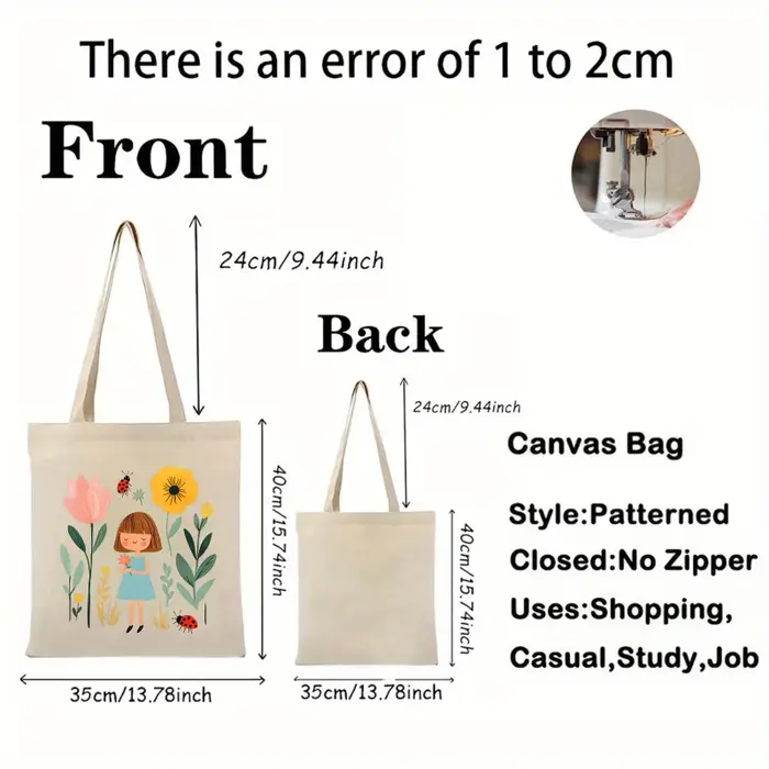 Sac fourre-tout en toile crème avec imprimés fille