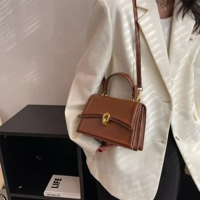 Sac à bandoulière en cuir PU marron/café pour femmes