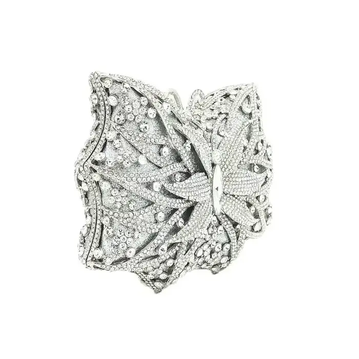 Bouotique De FGG Bling femmes argent papillon pochette sacs à main De soirée mariée mariage strass Minaudiere