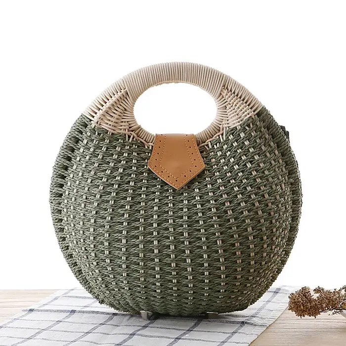 Sac à main rond tissé à la main en rotin naturel pour femmes