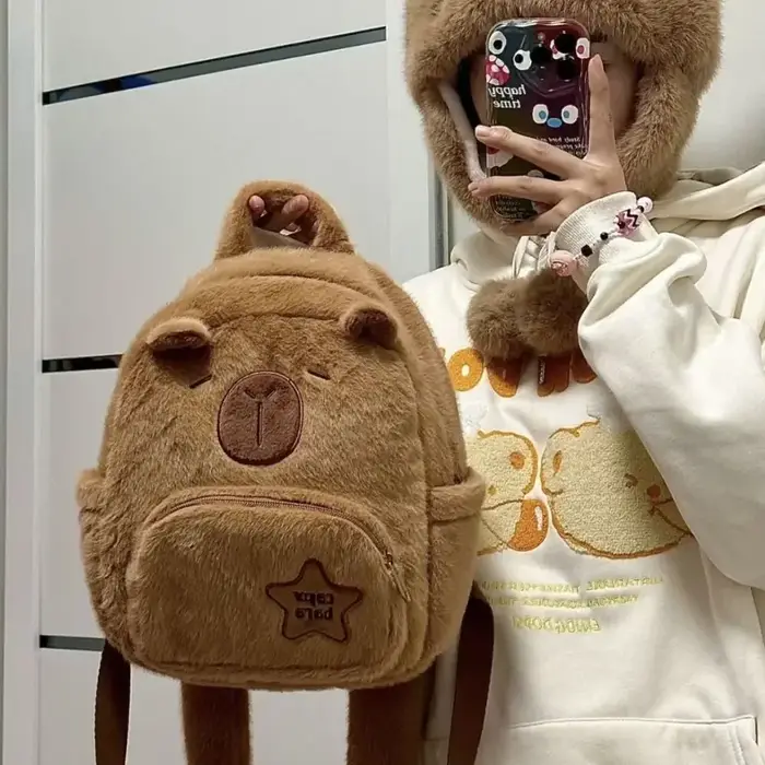 Kawaii Capybara sac à dos en peluche pour femmes polyvalent dessin animé drôle Capibala sac à bandoulière aLrge capacité sac fourre-tout