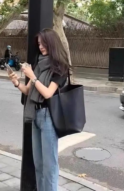 Sac fourre-tout rétro à coutures rouges pour femmes, Design minimaliste en cuir, sac à bandoulière d