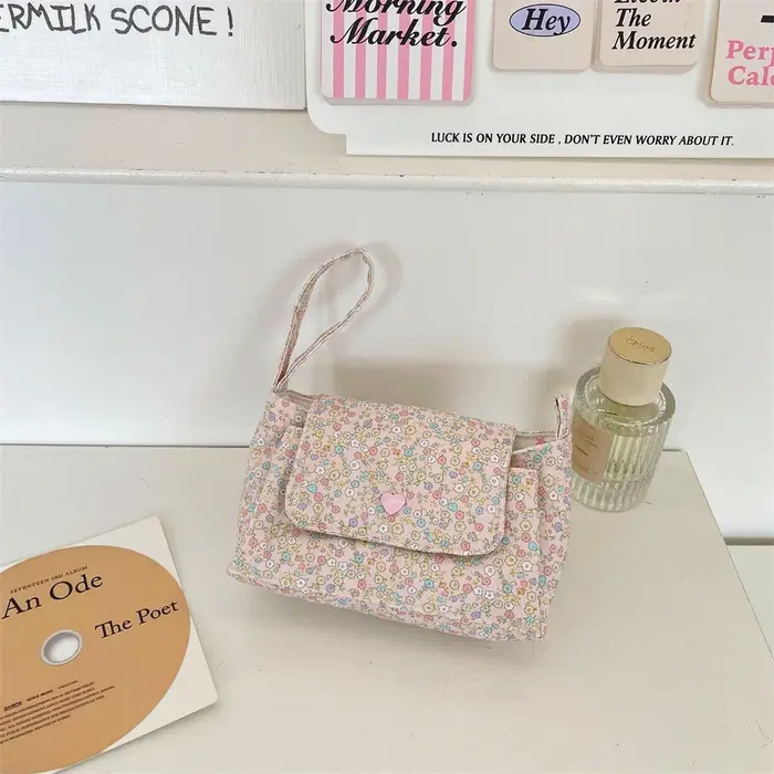 Trousse de Maquillage Florale à Bouton-Pression en Coton Doux