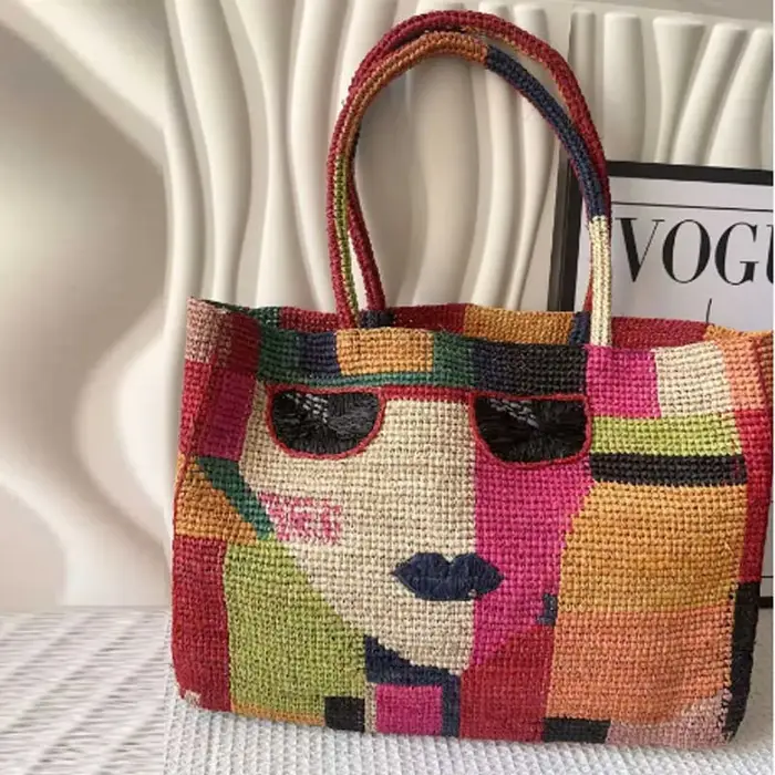 Nouveau sac à main en herbe de lafite tressé à la main grande capacité, sac fourre-tout, sac à bando