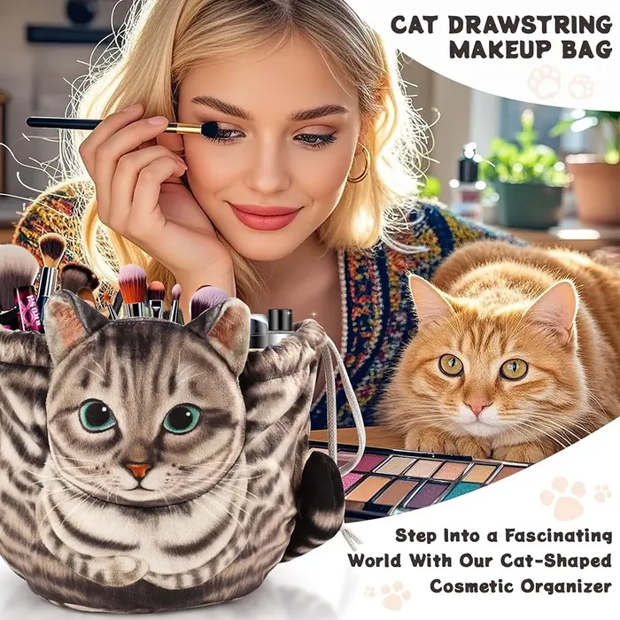 Sac de maquillage à cordon en forme de chat