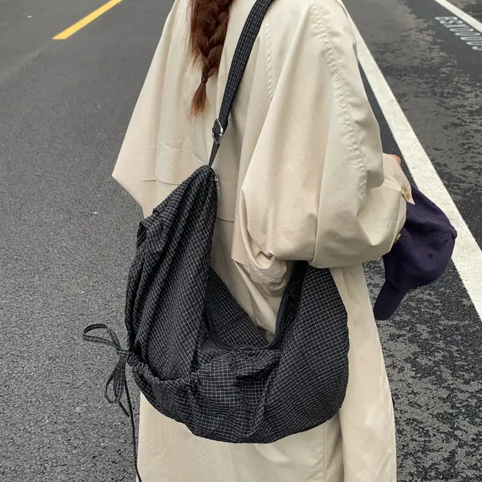 Sacs à bandoulière en Nylon à carreaux de grande capacité pour femmes