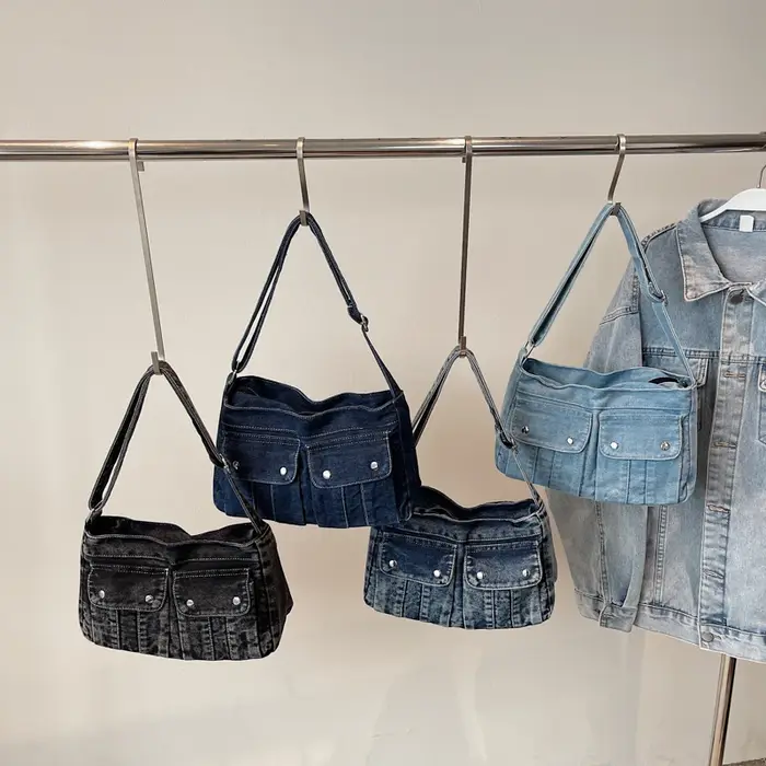 Sacs à bandoulière en Denim avec fermeture éclair