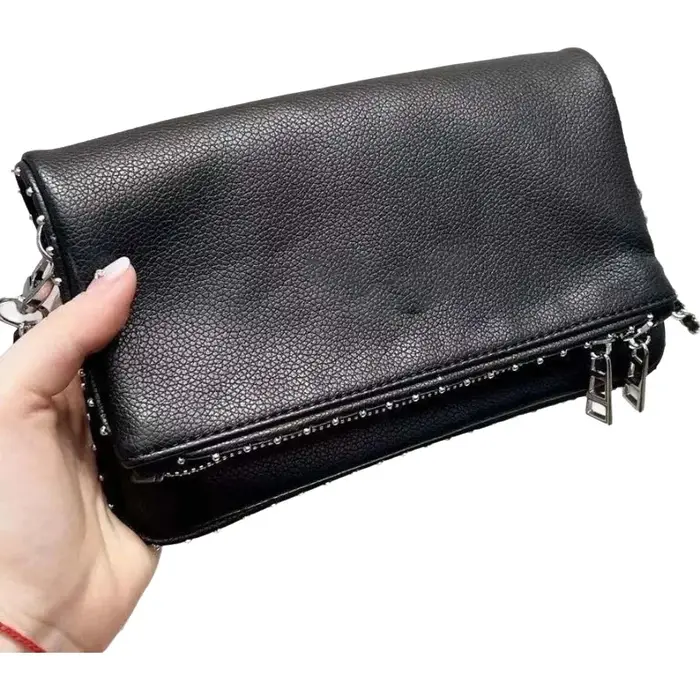 Sac à bandoulière classique en cuir PU noir avec rabat pour femme