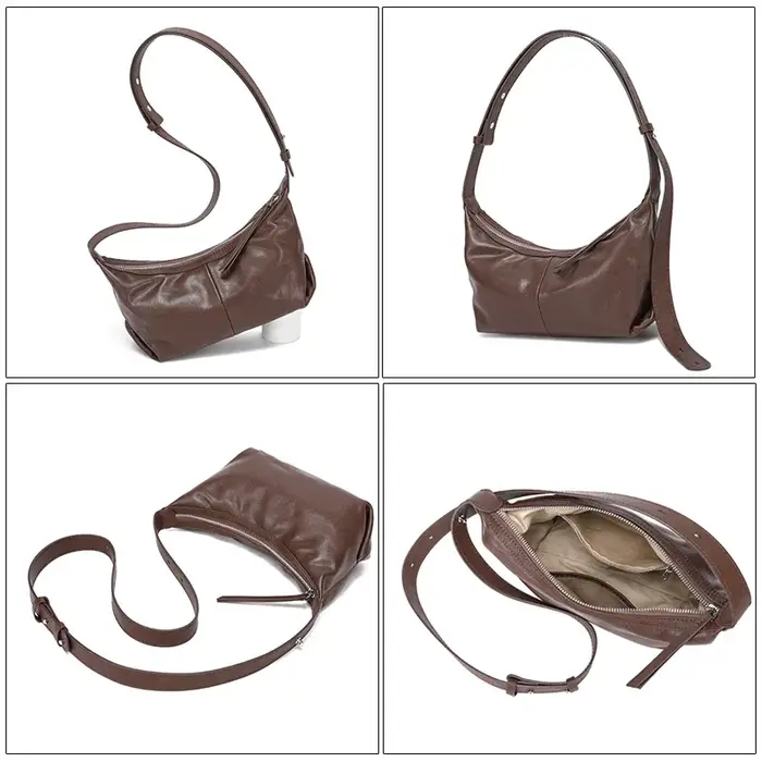 Sac sous le bras en cuir de vachette véritable bordeaux pour femme