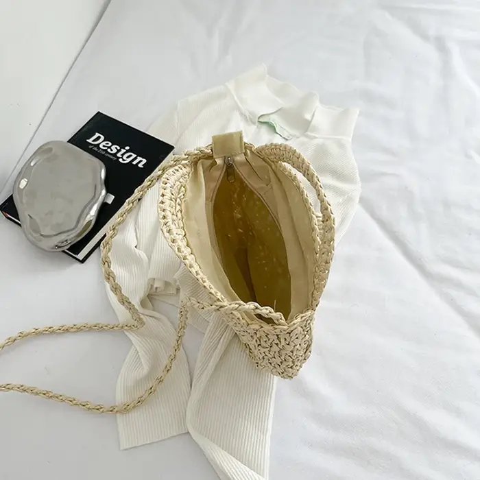 Sac à bandoulière rond en paille tissé à la main pour femmes