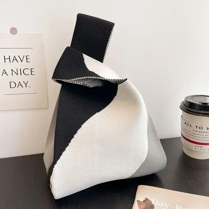 Sac à main en tricot à motifs géométriques réutilisables pour femme