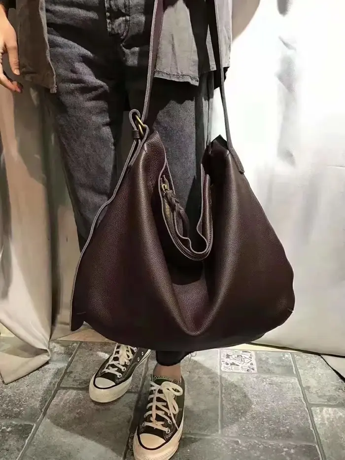 Sac à bandoulière en cuir véritable souple pour femmes