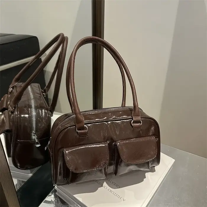 Sac à main de Bowling marron de grande capacité pour femmes