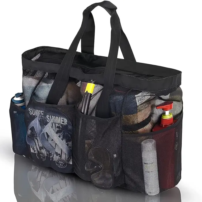 Sac de plage en maille Extra Large, fourre-tout en maille respirante avec fermeture éclair et poches