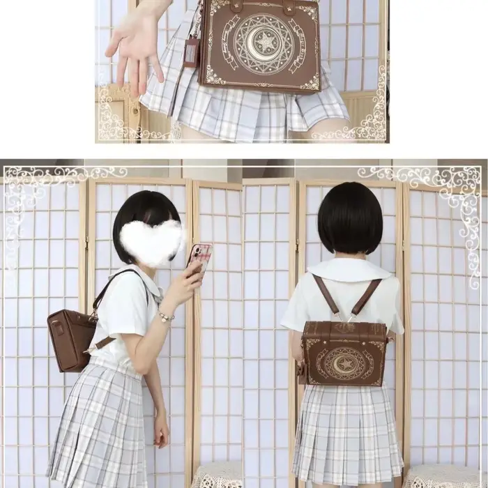 Lune livre magique Lolita sac étudiants diagonale croix Double sacs à bandoulière fille sac à dos en cuir rabat sac cartable femmes sac à main