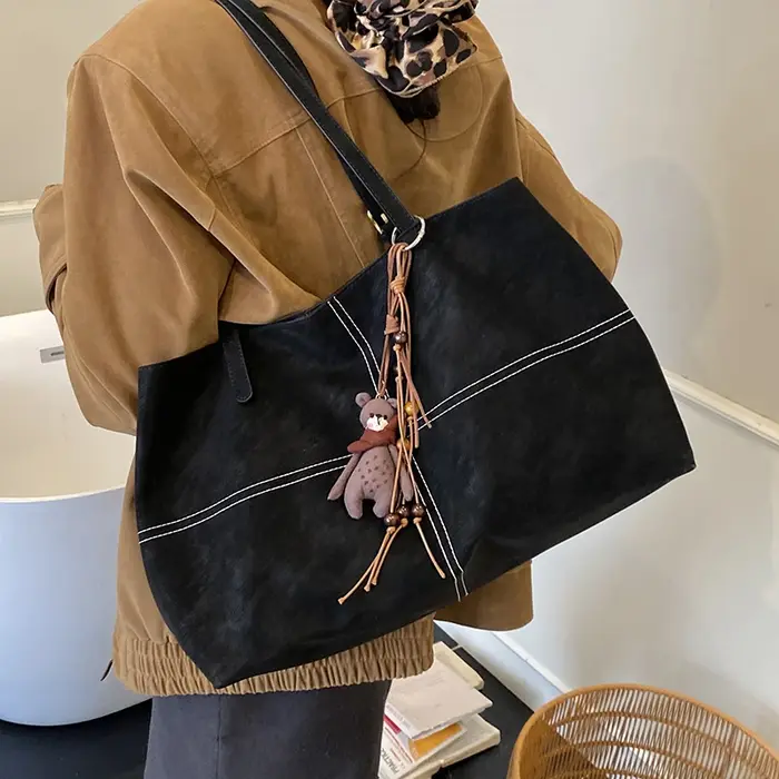 Sac à Main en cuir pour femmes mode automne hiver grand fourre-tout Boston Sac en daim souple mat dame Sac à